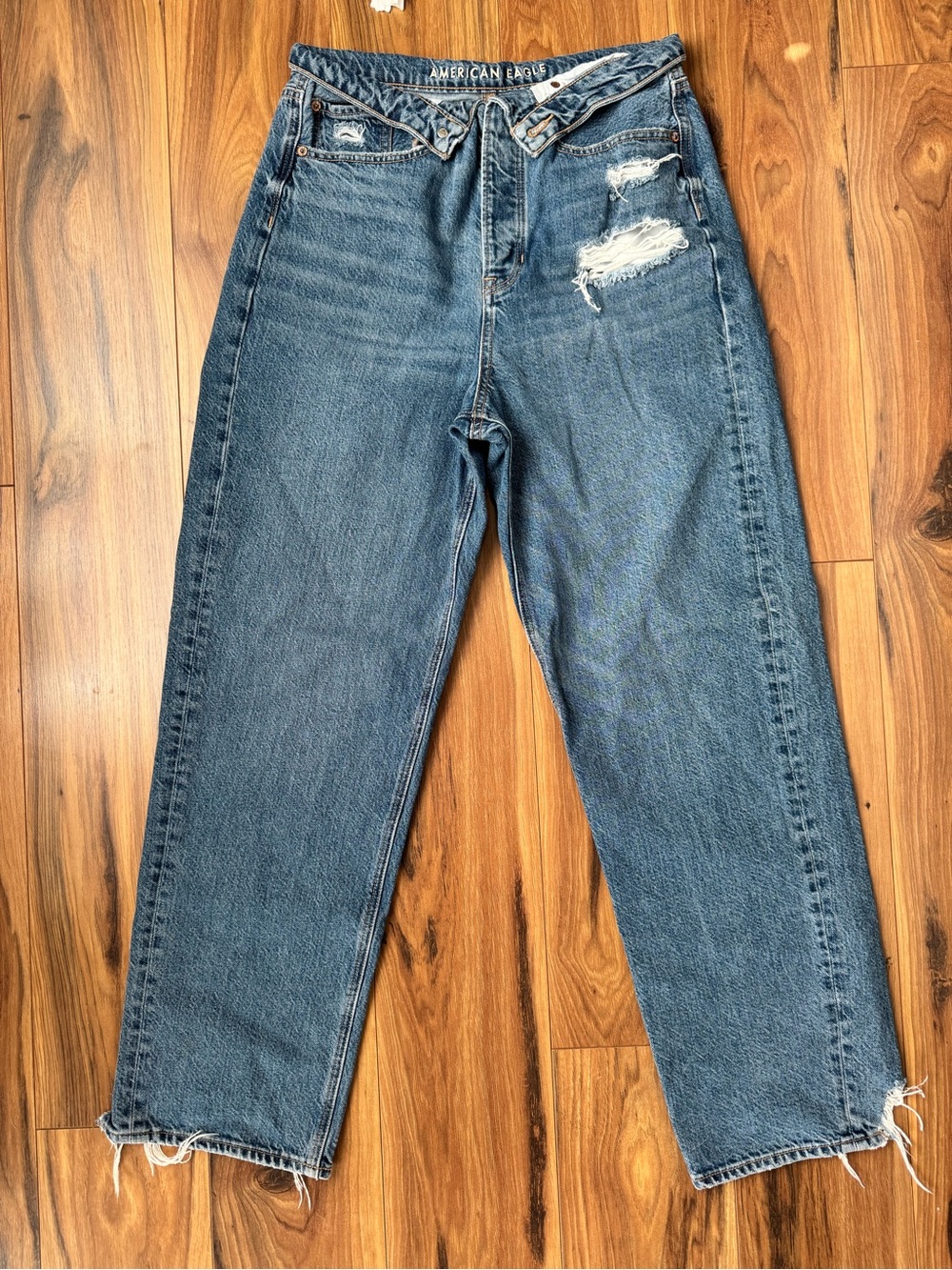 American Eagle Outfitters Distressed Straight-Leg Jeans - Blue